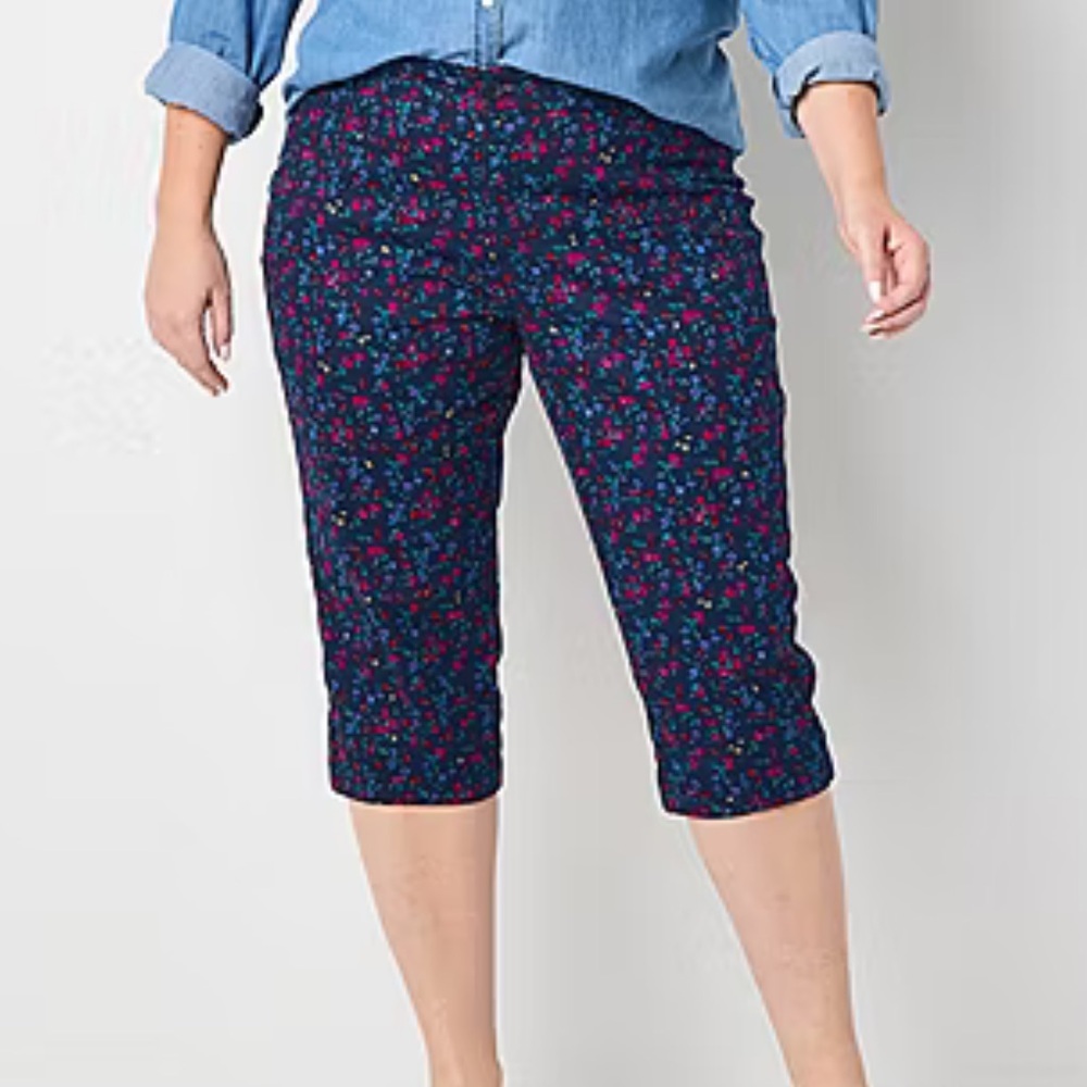 Women’s St John’s Bay Navy Floral Capri Pants Sz 20W NWT